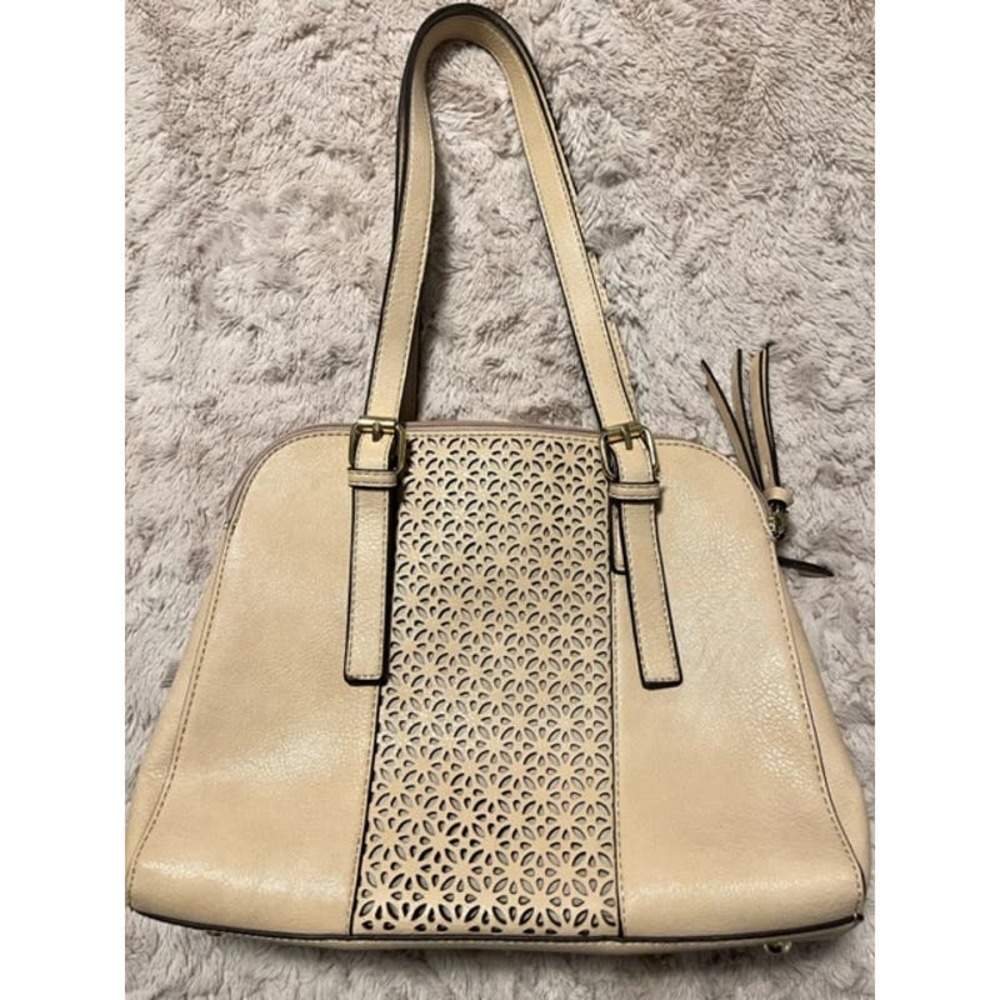 Women's shoulder handbag / purse Ivory w/ flower cutout design